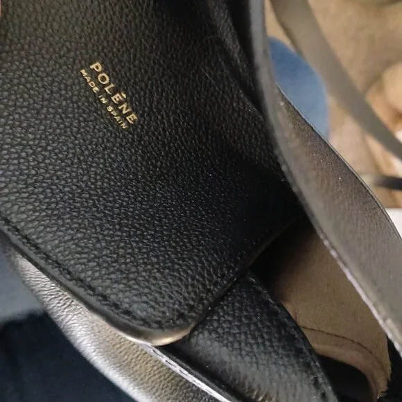 *New* POLENE "Tonca" black leather crossbody black leather w/gold accent - Picture 7 of 8